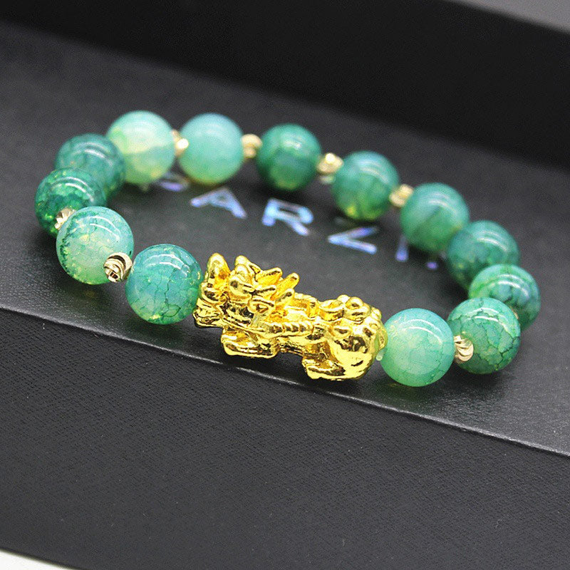 Pulsera de éxito Pi Xiu de jade cian hecha a mano con Buddha Stones