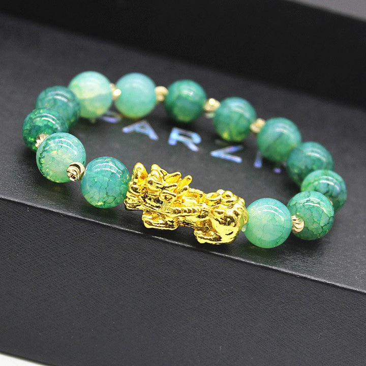 Pulsera de éxito Pi Xiu de jade cian hecha a mano con Buddha Stones