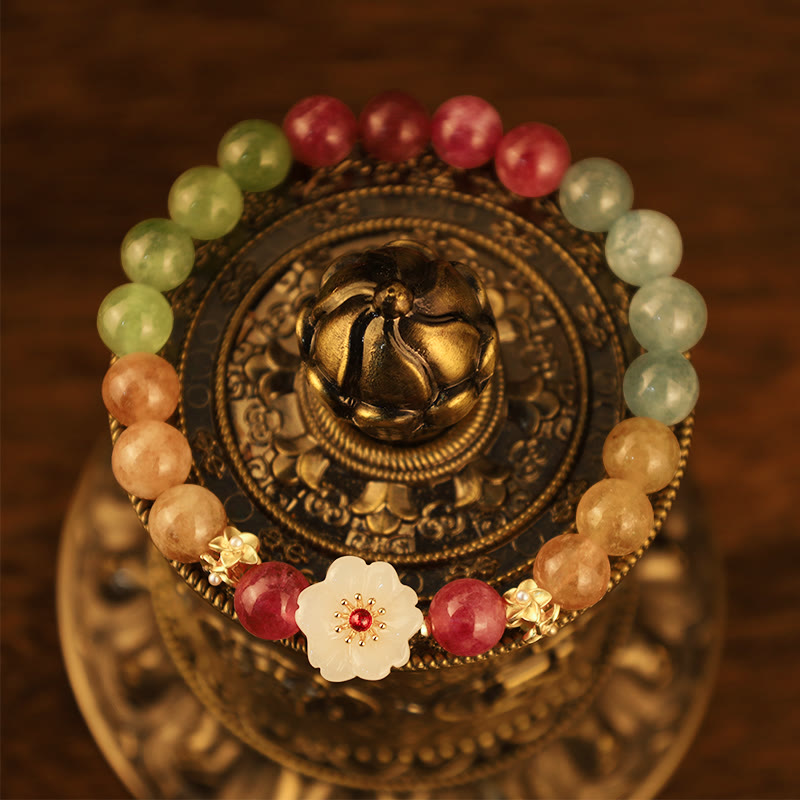 Pulsera de amor con flores de jade y turmalina coloridas de Buddha Stones