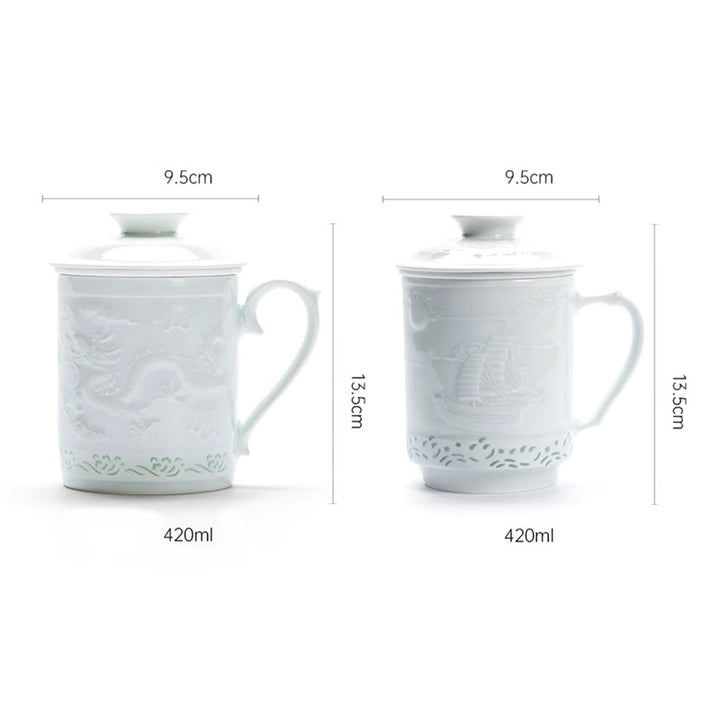 Buddha Stones Jingdezhen Linglong porcelana auspiciosa dragón Fénix barco navegación suave taza de té de cerámica tazas de té de oficina 420ml