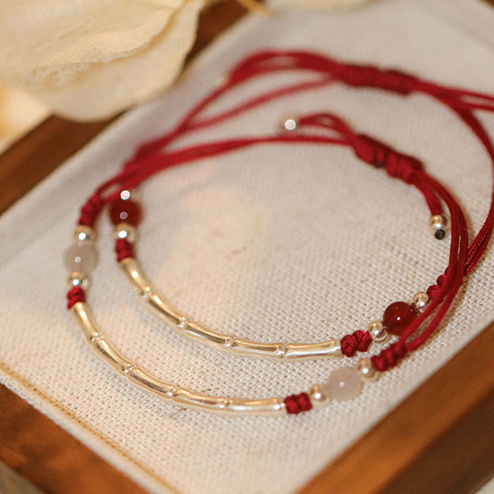 Pulsera trenzada de cuerda de protección de cuentas de ágata blanca de bambú de plata de ley 925 con Buddha Stones