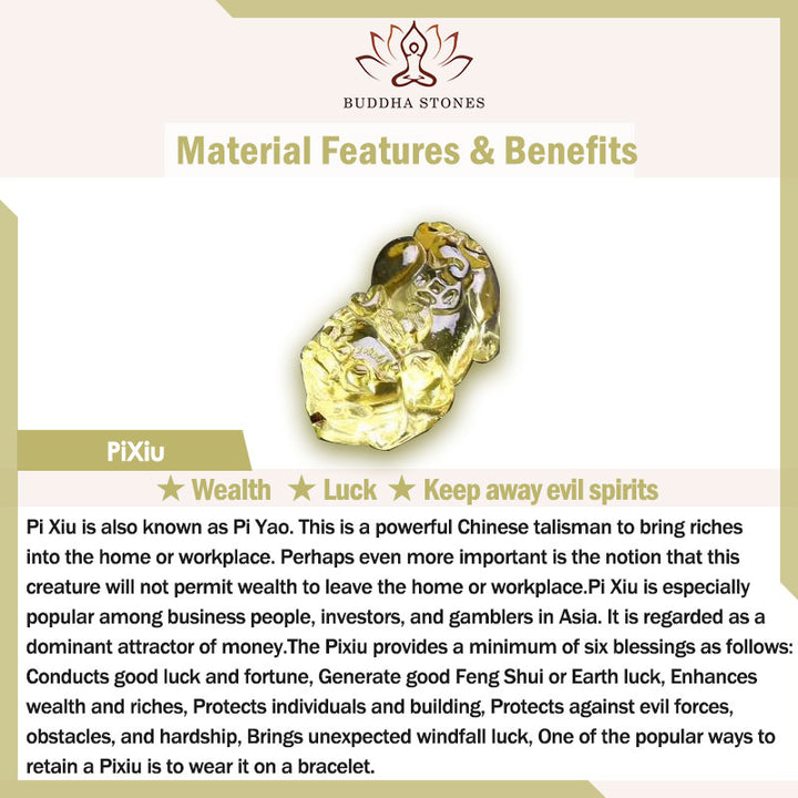 Pulsera de protección de la riqueza Pixiu de citrino natural con Buddha Stones