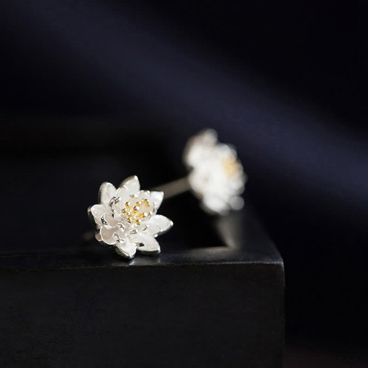 Pendientes de equilibrio de flor de loto de plata de ley 925 con Buddha Stones