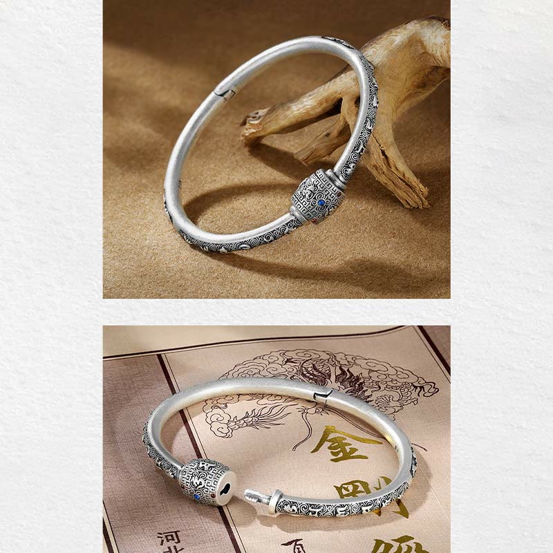 Pulsera de creatividad grabada con Buddha Stones de plata de ley 990, nubes auspiciosas tibetanas, Om Mani Padme Hum - image 11