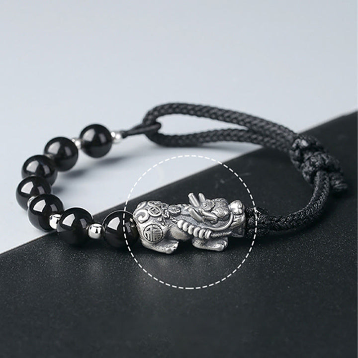 Buddha Stones, Plata de Ley 999, FengShui PiXiu, obsidiana negra Natural, pulsera resistente con cuentas de plata esterlina 925