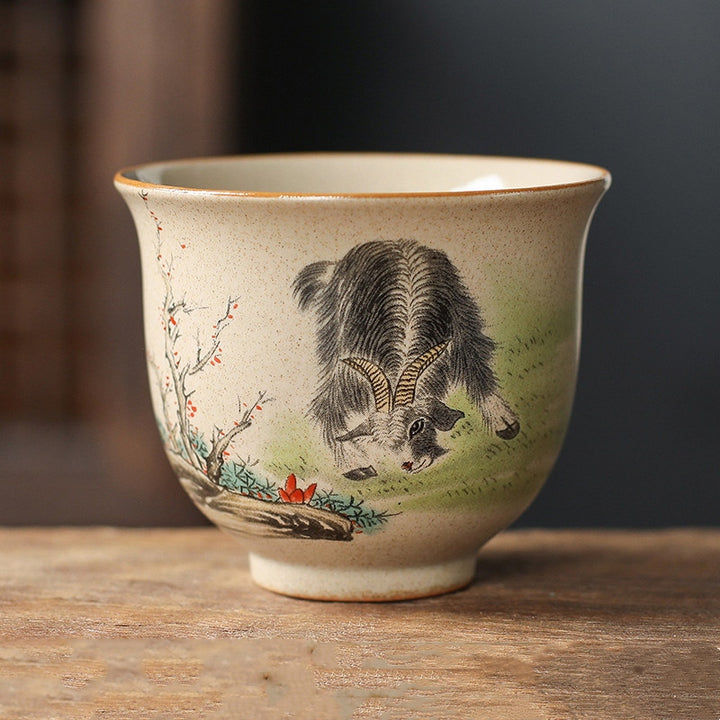 Taza de té de cerámica del zodíaco chino, 12 Buddha Stones, taza de té de Kung Fu, 130ml