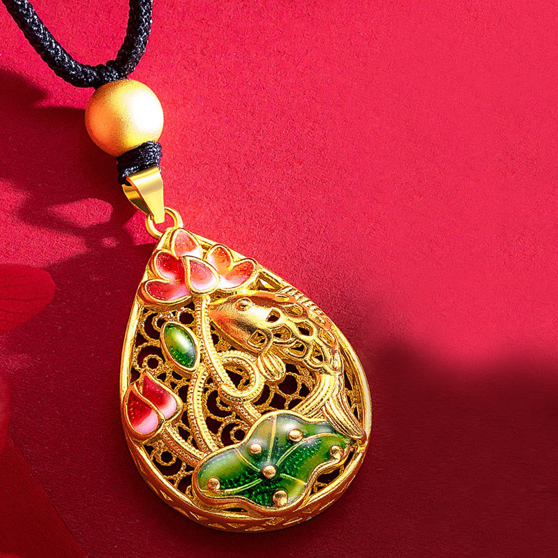 Buddha Stones Koi pez flor de loto hoja cobre suerte collar colgante - image 4