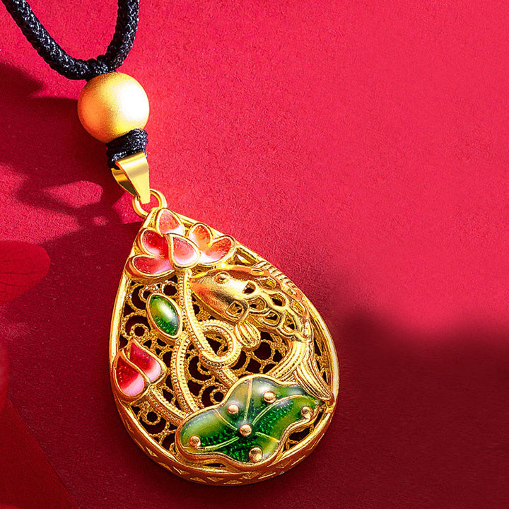 Buddha Stones Koi pez flor de loto hoja cobre suerte collar colgante - image 4