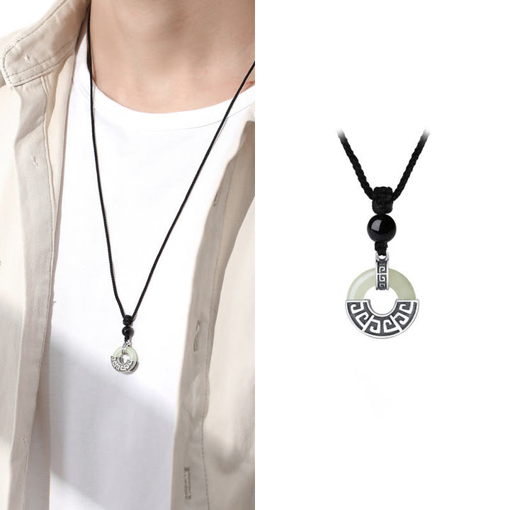 Colgante de collar de prosperidad con hebilla de paz de jade hetiano natural de plata de ley 925 con Buddha Stones