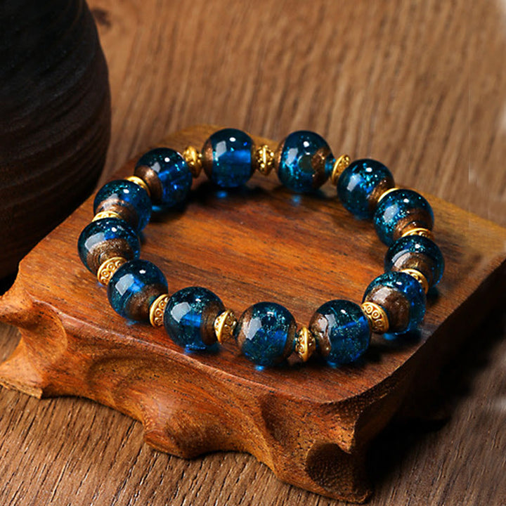 Pulsera de la fortuna con cuentas de cristal Liuli, dije de la familia de la bestia tragadora de oro con Buddha Stones - Azul - Versión simple - 12 mm - image 16