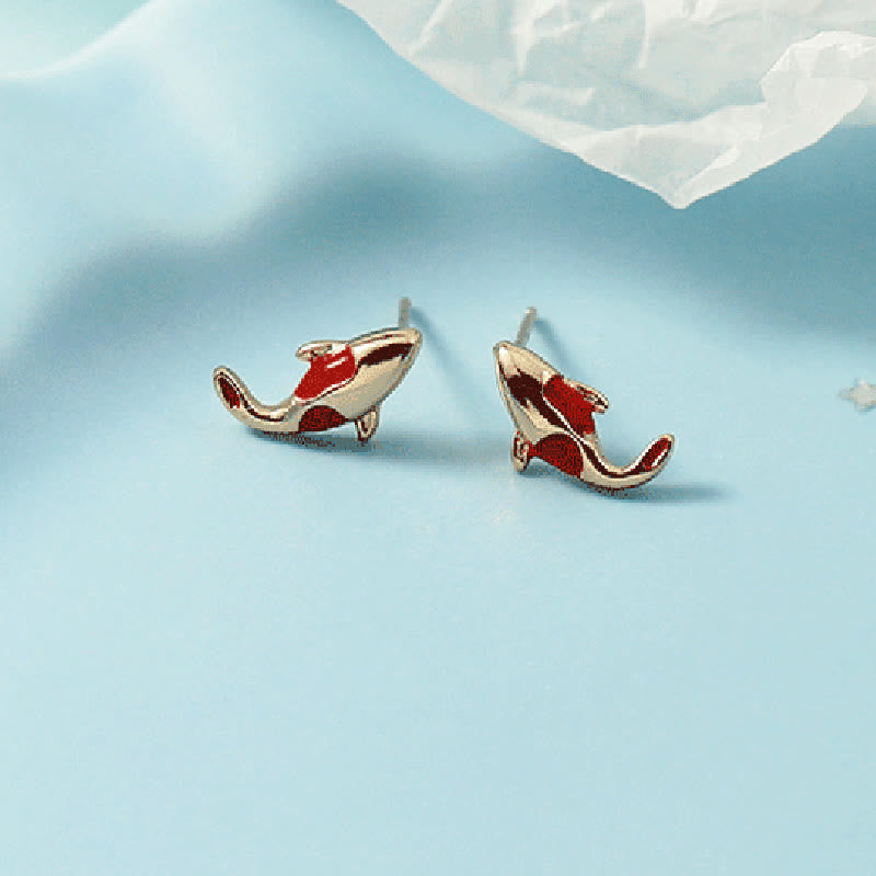 Juego de pendientes y pulsera de cuerda roja con colgante de collar de pez Koi de cobre con Buddha Stones