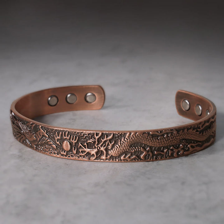 Brazalete magnético de cobre sólido con Buddha Stones , dragón y Fénix