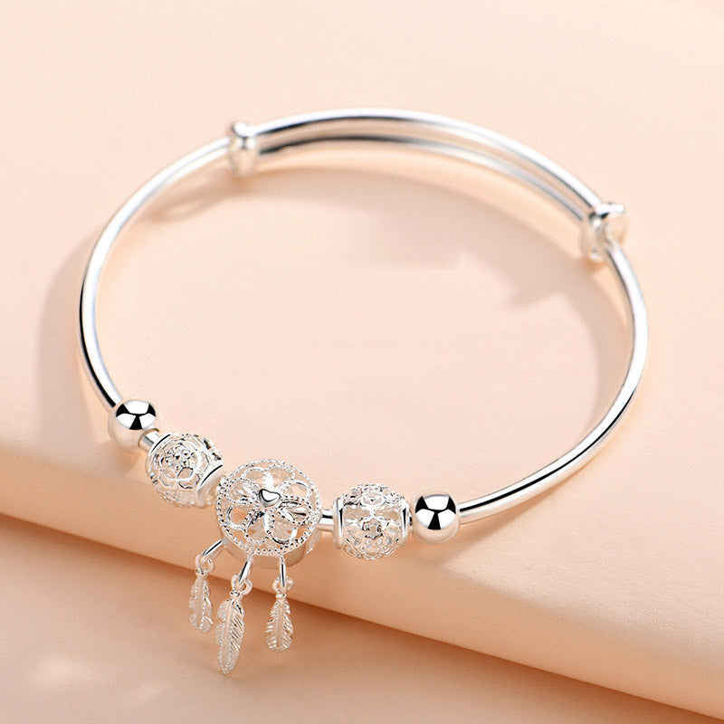 Pulsera con dije de atrapasueños con bendición de cobre blanco tibetano