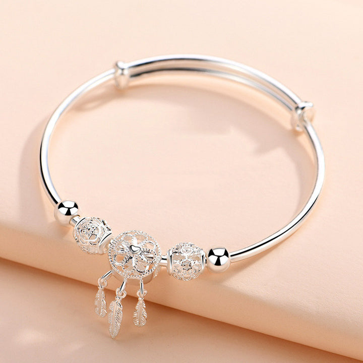 Pulsera con dije de atrapasueños con bendición de cobre blanco tibetano