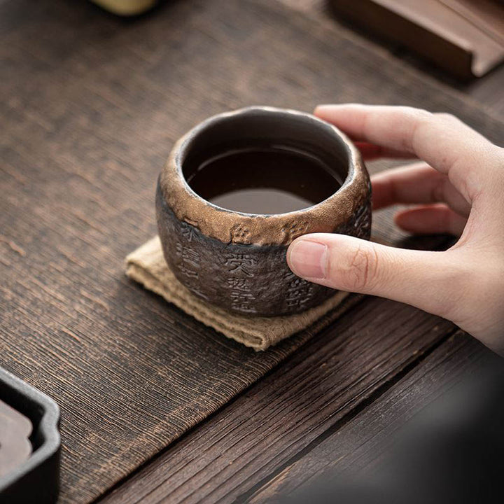 Taza de té de cerámica grabada con Sutra del corazón de Buddha Stones, taza de té de Kung Fu de 130ml