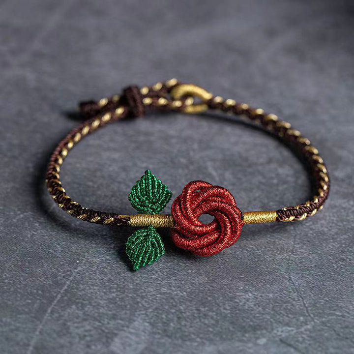 Pulsera hecha a mano con Buddha Stones, cuerda de flor rosa, ocho hilos, nudo de paz, suerte