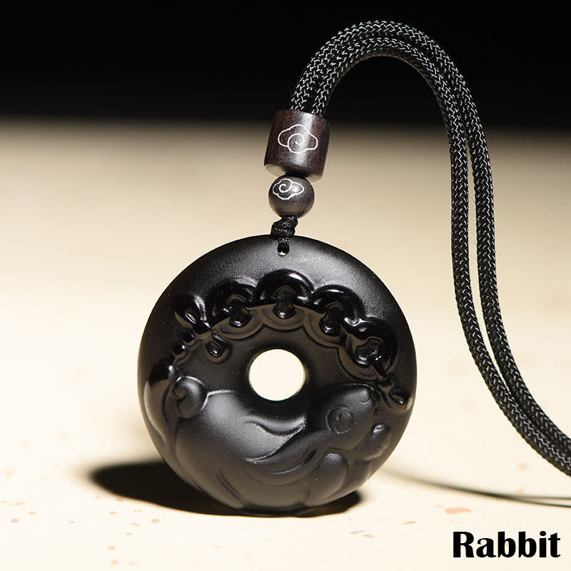 Collar con colgante de fuerza con hebilla de paz, obsidiana negra Natural del zodíaco chino , Buddha Stones - image 2