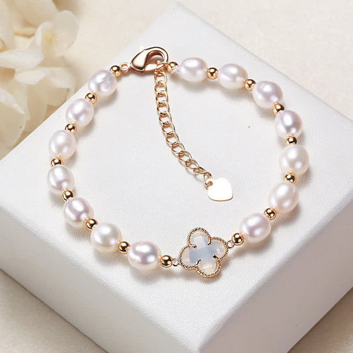 Pulsera de cadena de riqueza con trébol de cuatro hojas y perlas de Buddha Stones