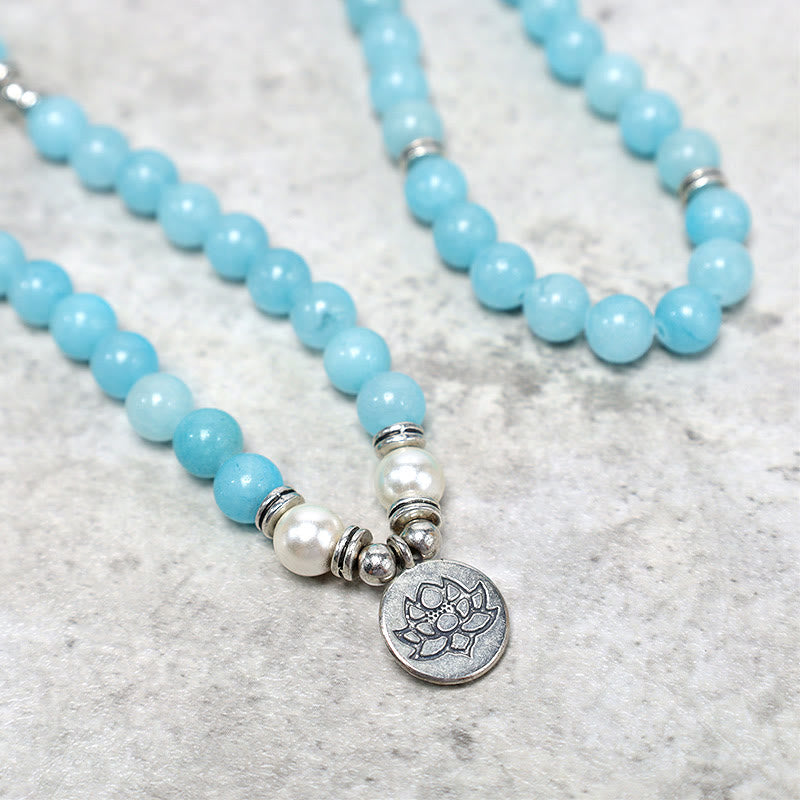 Buddha Stones Pulsera de Mala de Loto Curativo de Piedra Amazonita Natural - image 3