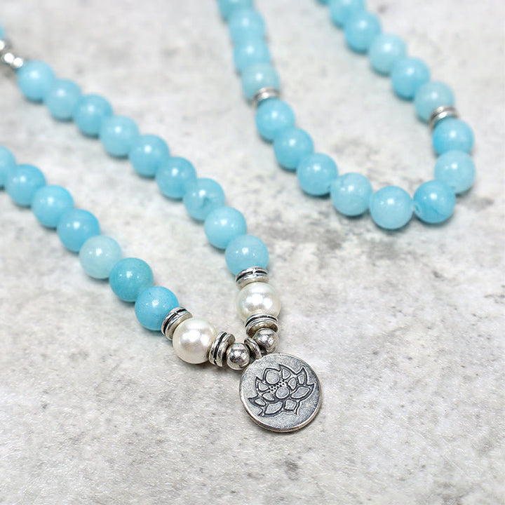 Buddha Stones Pulsera de Mala de Loto Curativo de Piedra Amazonita Natural - image 3