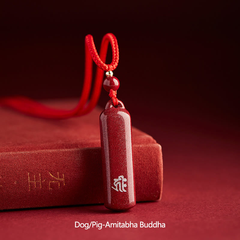 Colgante de collar de cadena de protección con amuleto de cinabrio de Buda natal del zodiaco chino - Rojo - Perro/Cerdo-Buda Amitabha - image 28
