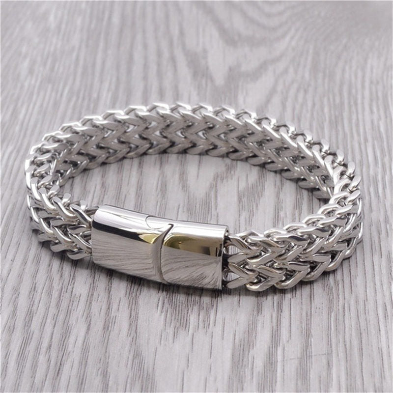 Brazalete de pulsera de equilibrio de acero de titanio con hebilla magnética de escamas de pescado de Buddha Stones