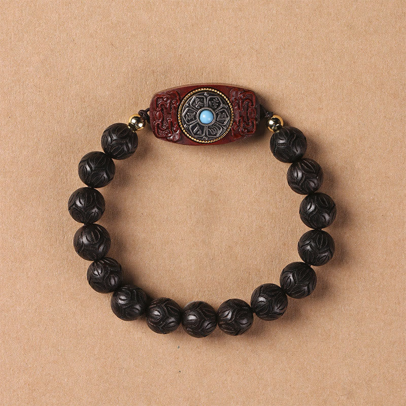 Buddha Stones Sándalo Verde Madera de Ébano Sándalo Om Mani Padme Hum Pulsera Calmante