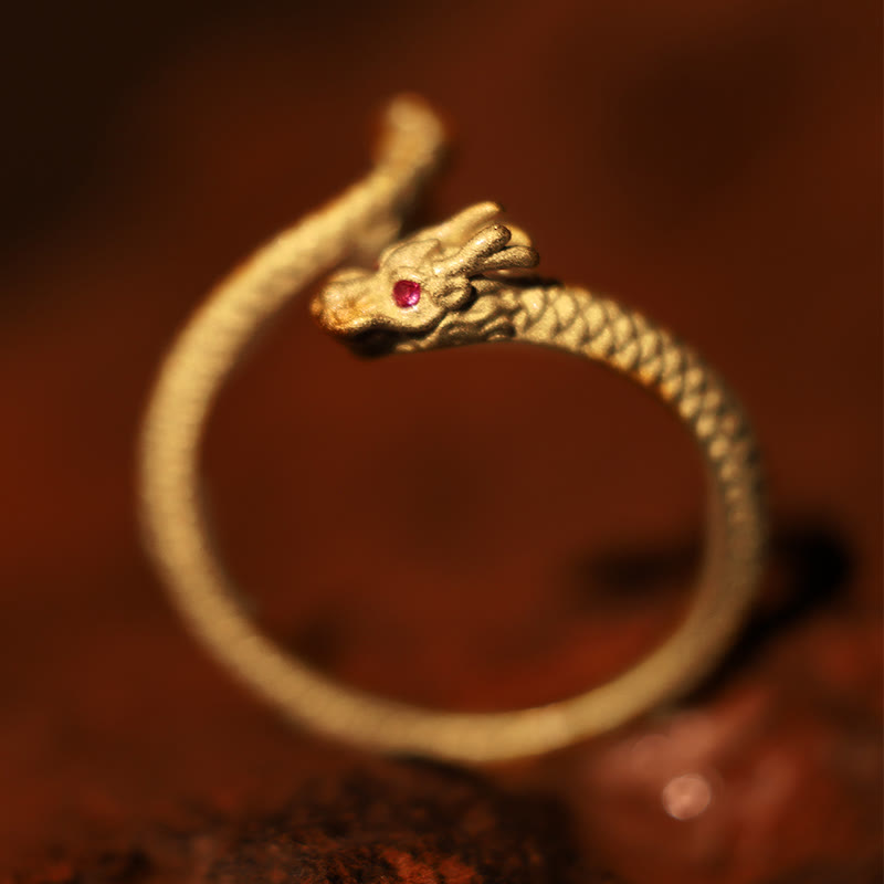 Anillo ajustable de plata de ley 925 con Buddha Stones , diseño vintage del Año del Dragón, protección de la suerte - image 3