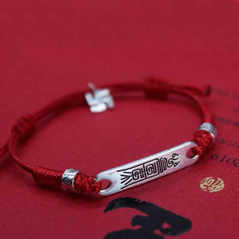 Pulsera trenzada de la fuerza de la suerte con hilo rojo de plata de ley 925 con Buddha Stones - image 4
