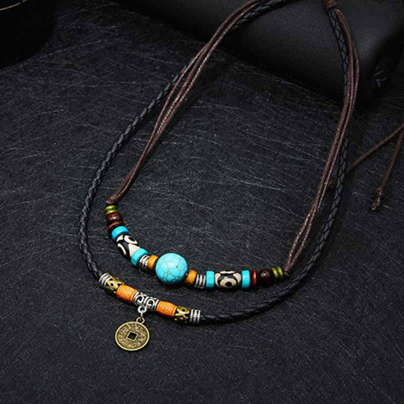 Collar de protección de cuentas Dzi turquesa con Buddha Stones