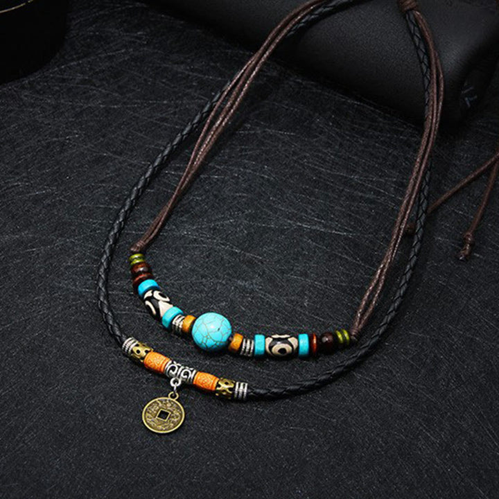 Collar de protección de cuentas Dzi turquesa con Buddha Stones