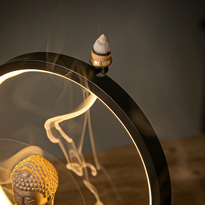 Quemador de incienso de bendición de cerámica con decoración de luz, fuente de humo de reflujo de loto de Buda , Buddha Stones