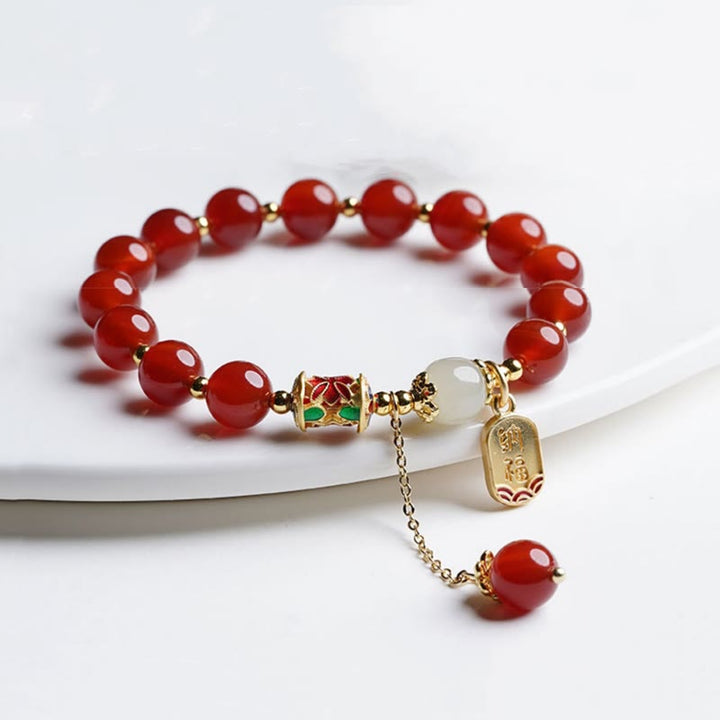 Pulsera con dijes de confianza con carácter de Jade Hetian de ágata roja Natural con Buddha Stones