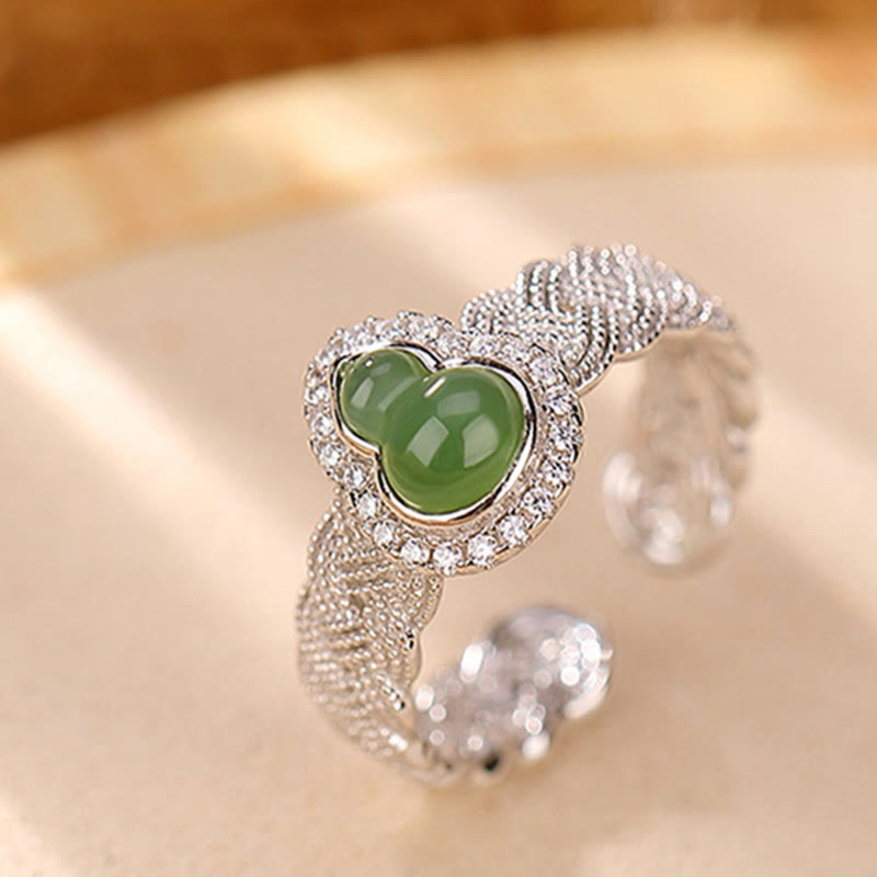 Juego de anillos y pulsera de la suerte con forma de calabaza de jade cian hetiano natural chapado en plata de ley 925 con Buddha Stones