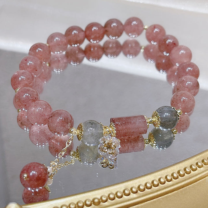Pulsera de amor con piedra lunar de cuarzo fresa natural de Buddha Stones