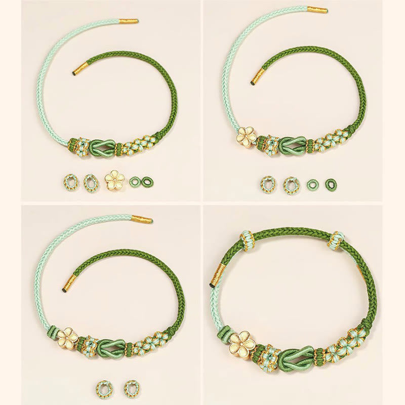 Pulsera de protección de la suerte con nudo de paz de ocho hilos con nudo de flor de melocotón hecho a mano con Buddha Stones