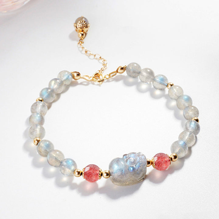 Pulsera curativa PiXiu de cuarzo fresa, piedra lunar, Buddha Stones