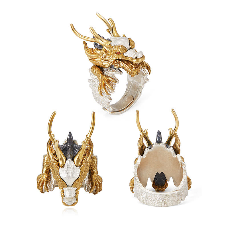 Colgante de anillo ajustable con protección de éxito de la suerte del dragón de plata de ley 925 con Buddha Stones - image 10