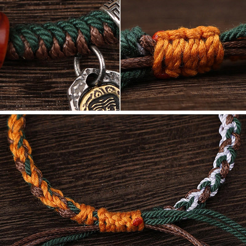 Pulsera trenzada de plata tibetana hecha a mano con Buddha Stones, Plata de Ley 925, Zakiram, diosa de la riqueza, protección de hueso de camello