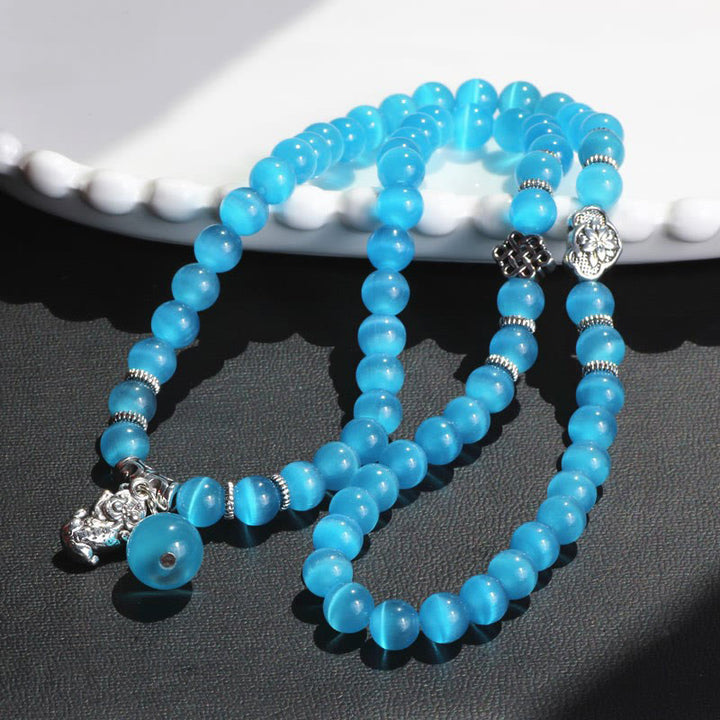 Pulsera de triple vuelta con soporte PiXiu de ojo de gato y Buddha Stones
