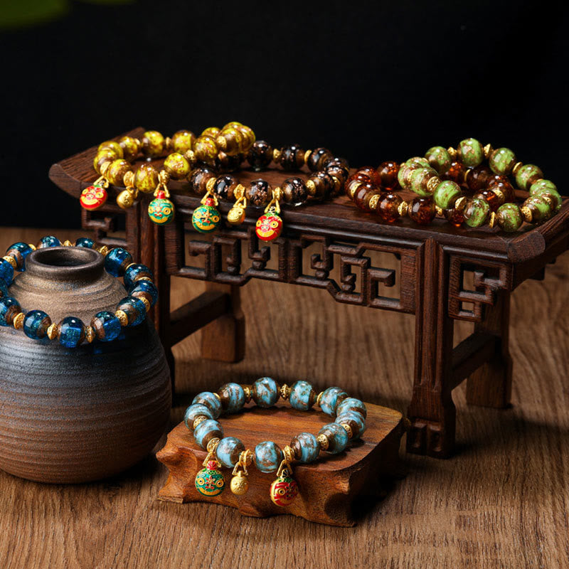 Pulsera de la fortuna con cuentas de cristal Liuli, dije de la familia de la bestia tragadora de oro con Buddha Stones