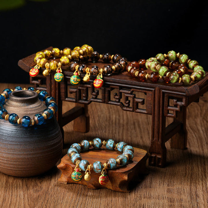 Pulsera de la fortuna con cuentas de cristal Liuli, dije de la familia de la bestia tragadora de oro con Buddha Stones
