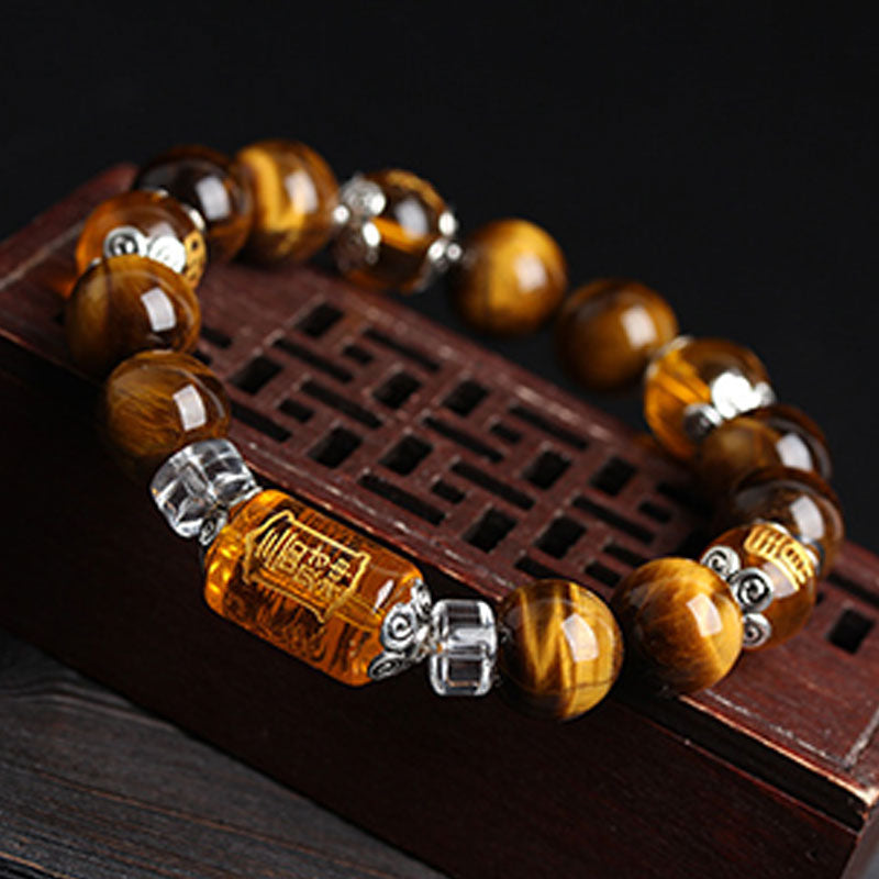 Pulsera de prosperidad y fortuna con cuentas de ojo de tigre y Buddha Stones
