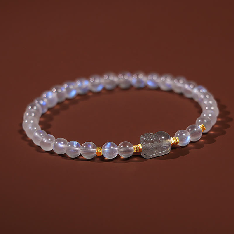 Pulsera curativa PiXiu de piedra lunar natural chapada en plata de ley 925 con Buddha Stones