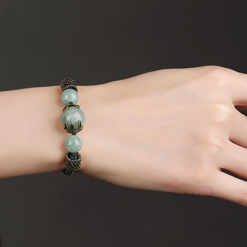 Pulsera de prosperidad con cuentas de jade de la suerte y cuerda verde hecha a mano con Buddha Stones