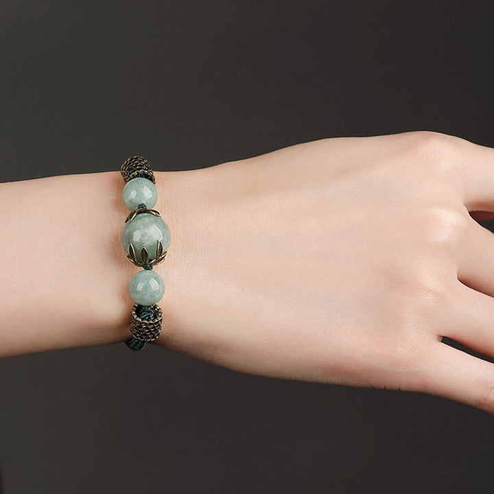 Pulsera de prosperidad con cuentas de jade de la suerte y cuerda verde hecha a mano con Buddha Stones