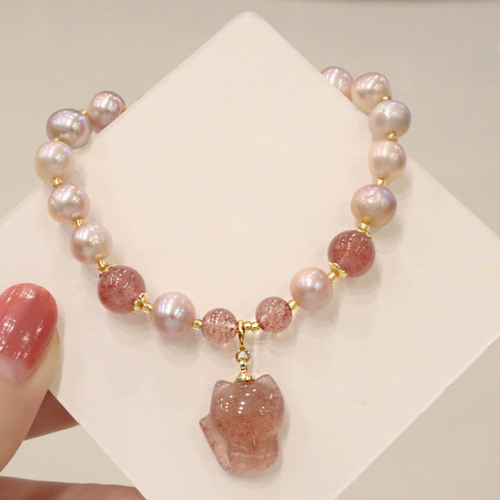 Pulsera con dije curativo de amor de zorro lindo de cuarzo fresa con Buddha Stones