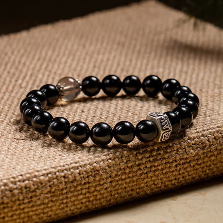 Pulsera de fuerza de piedra lunar de obsidiana negra de plata de ley 925 con Buda natal del zodíaco chino