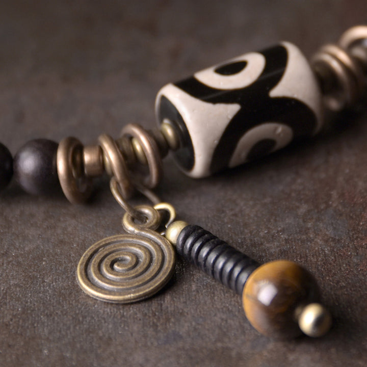 Pulsera de pareja de protección de cobre con cuentas Dzi de madera de ébano y Buddha Stones