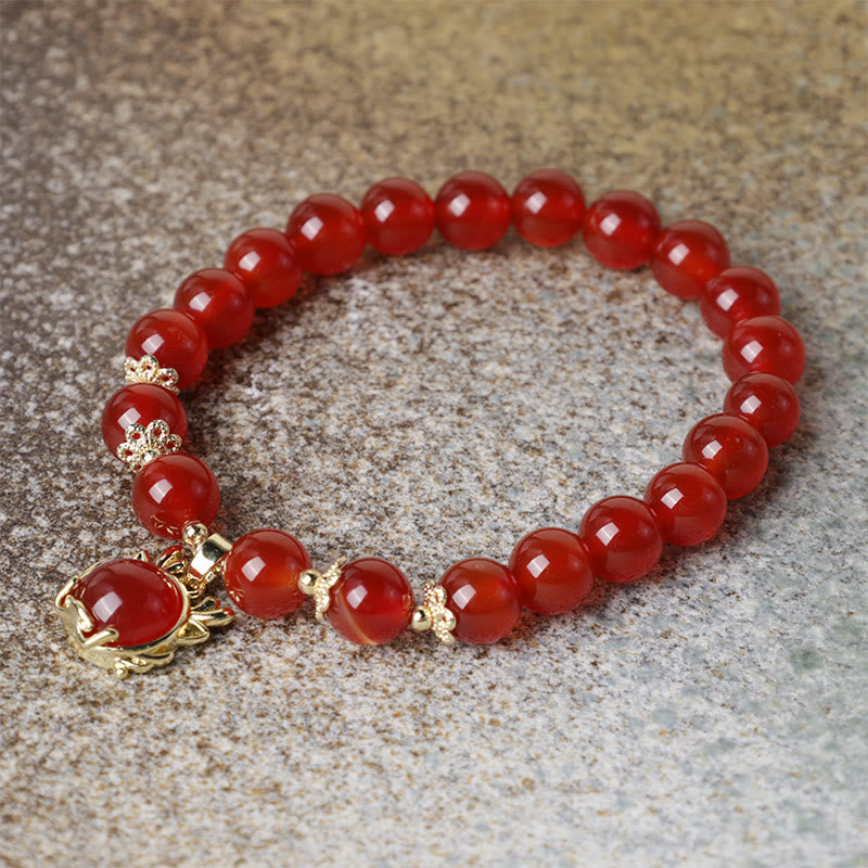 Buddha Stones Año del Dragón Ágata Roja Jade Hebilla de la Paz Pulsera de Éxito del Personaje Fu